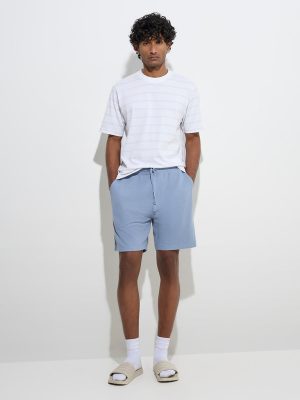 WES Lounge Dusty Blue Relaxed-Fit Cotton-Blend Shorts
