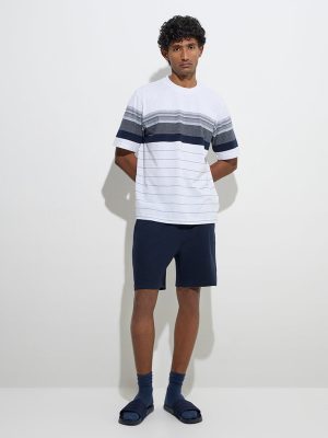 WES Lounge Navy Relaxed-Fit Mid-Rise Cotton-Blend Shorts