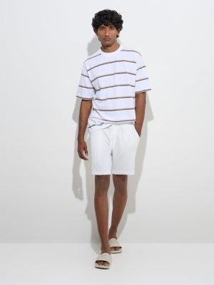 WES Lounge White Relaxed-Fit Cotton-Blend Mid-Rise Shorts