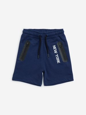 HOP Kids Navy Mid-Rise Cotton-Blend Shorts