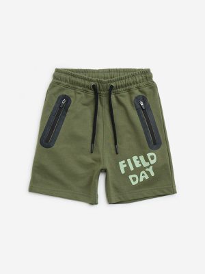 HOP Kids Olive Mid-Rise Cotton-Blend Shorts
