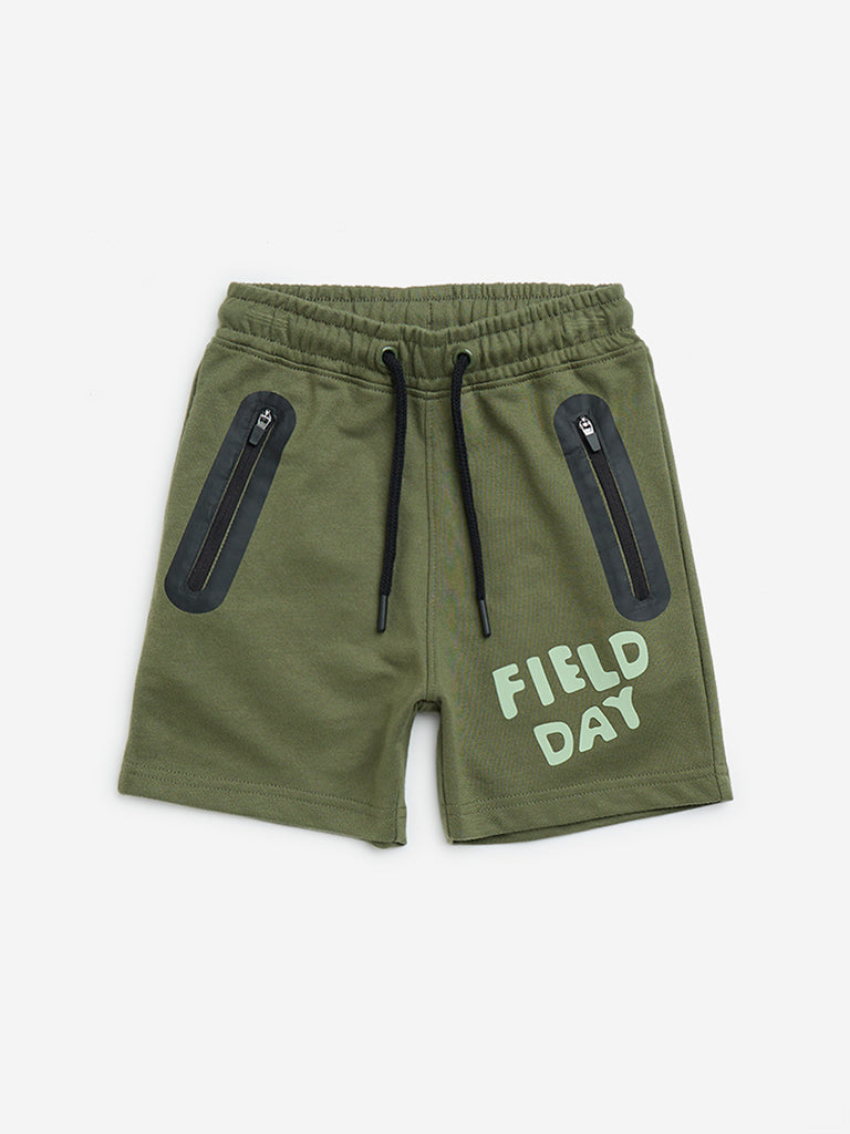 HOP Kids Olive Mid-Rise Cotton-Blend Shorts