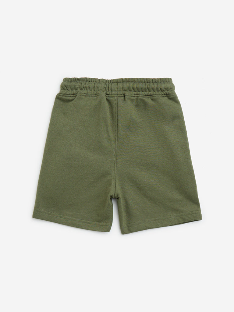 HOP Kids Olive Mid-Rise Cotton-Blend Shorts - Image 3