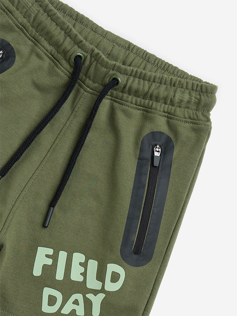 HOP Kids Olive Mid-Rise Cotton-Blend Shorts - Image 4