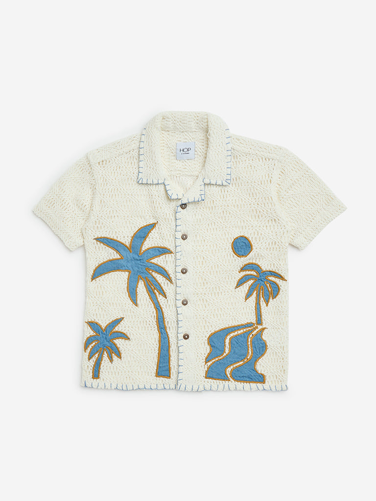 HOP Kids White Crochet-Detailed Cotton-Blend Shirt