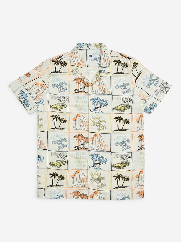 Y&F Kids Off-White Tropical-Inspired Shirt