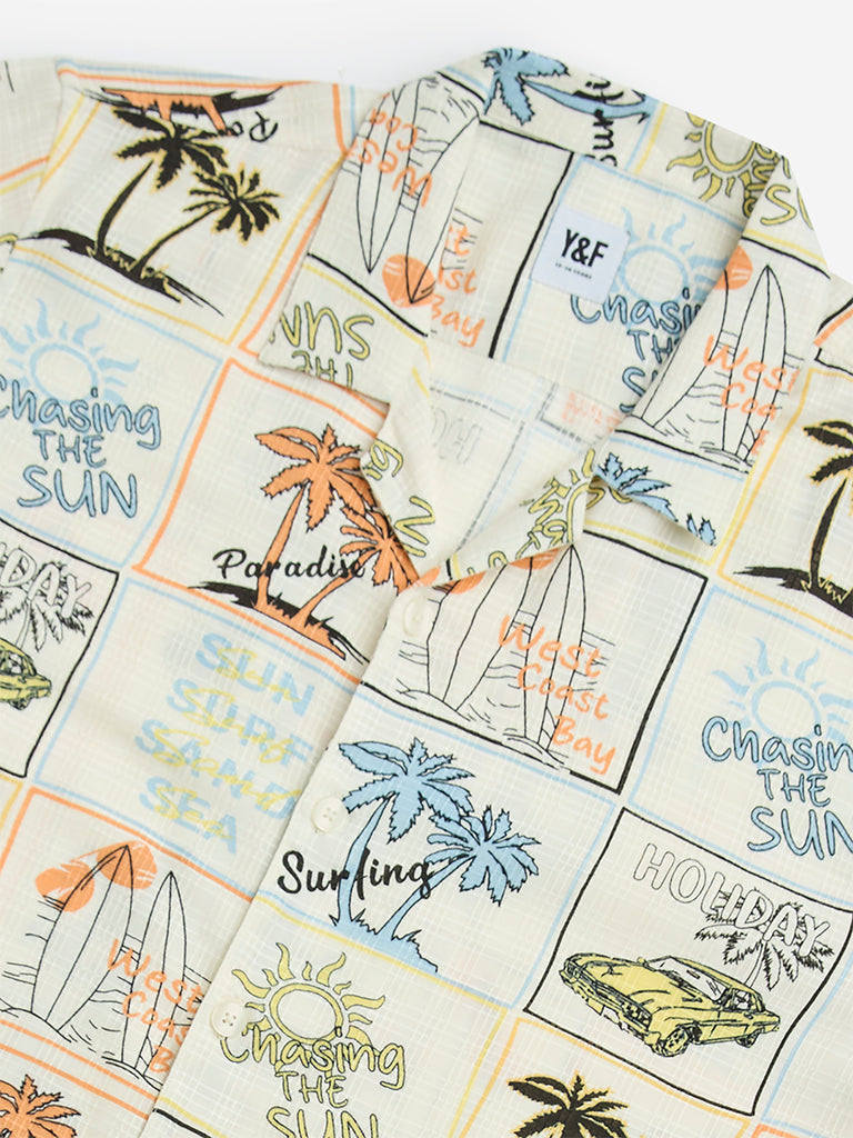 Y&F Kids Off-White Tropical-Inspired Shirt - Image 3