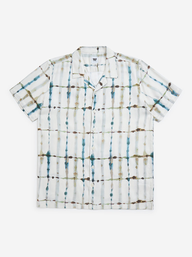 Y&F Kids White Tie-Dye Printed Resort-Fit Cotton Shirt