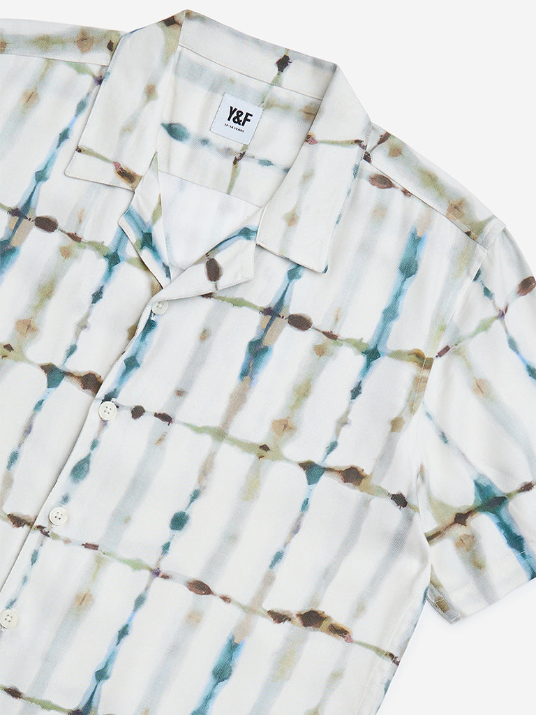 Y&F Kids White Tie-Dye Printed Resort-Fit Cotton Shirt - Image 3