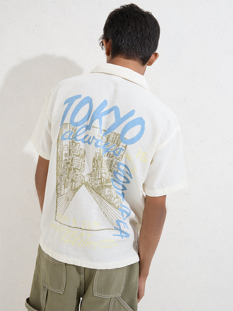 Y&F Kids Off-White Embroidered Cotton Shirt - Image 2