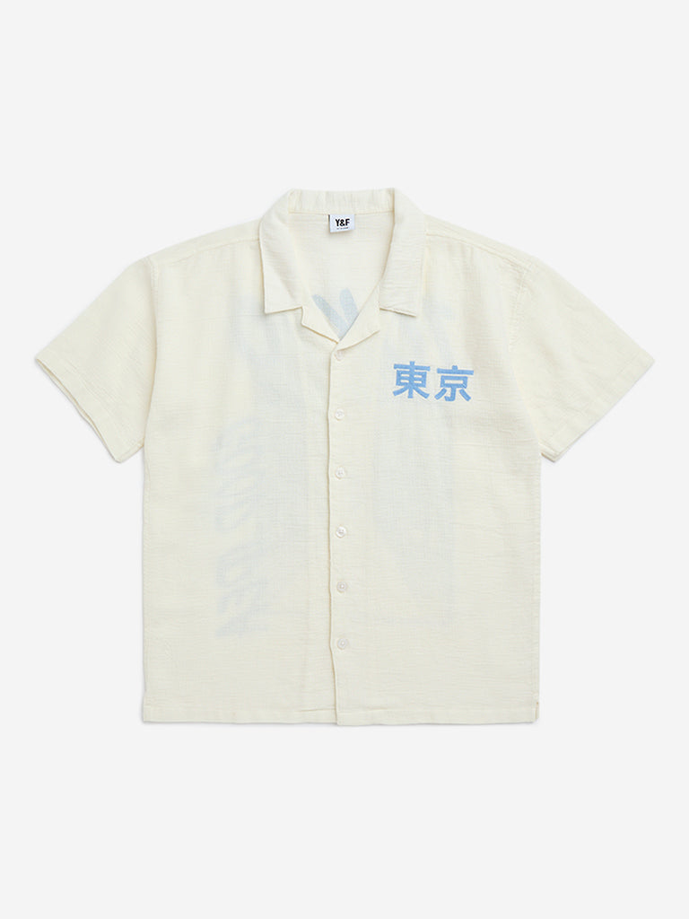 Y&F Kids Off-White Embroidered Cotton Shirt - Image 3