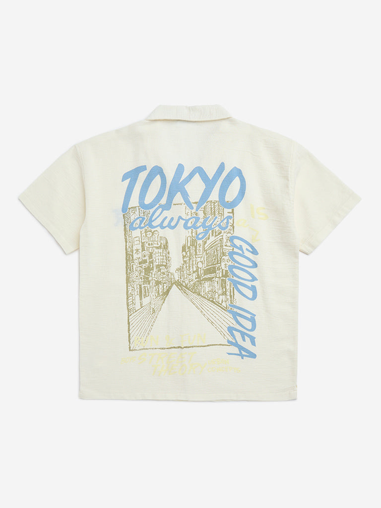 Y&F Kids Off-White Embroidered Cotton Shirt - Image 4