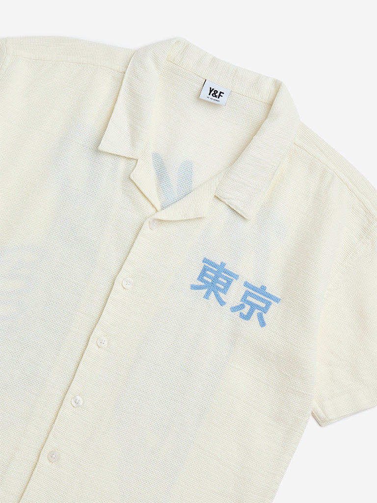 Y&F Kids Off-White Embroidered Cotton Shirt - Image 5
