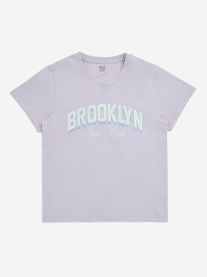 Y&F Kids Lilac Text Design Cotton T-Shirt