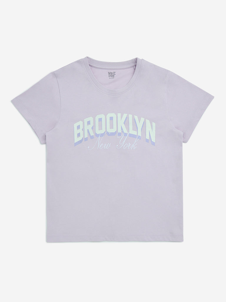 Y&F Kids Lilac Text Design Cotton T-Shirt