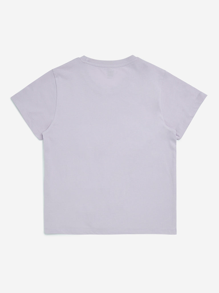 Y&F Kids Lilac Text Design Cotton T-Shirt - Image 3