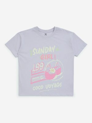 Y&F Kids Lilac Text Design Cotton T-Shirt