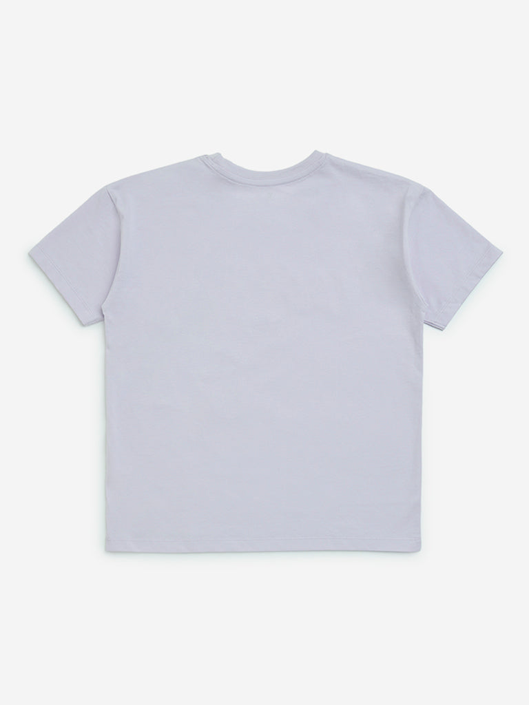 Y&F Kids Lilac Text Design Cotton T-Shirt - Image 3