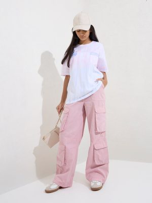 Y&F Kids Pink Tie-Dye Printed Cotton T-Shirt