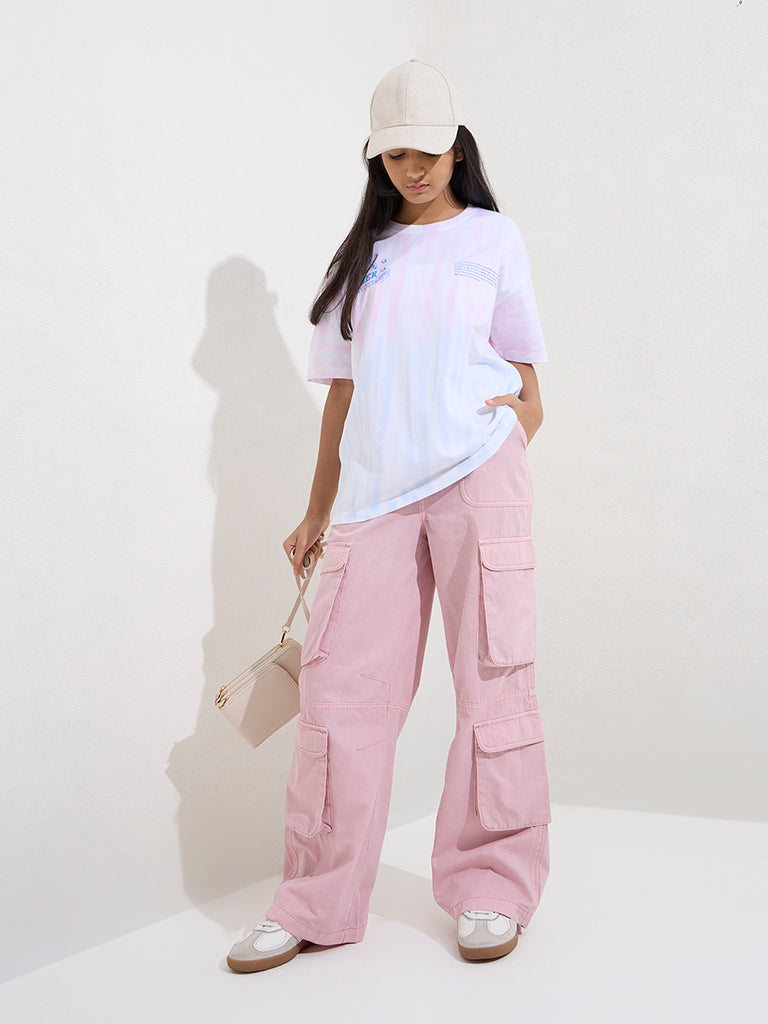 Y&F Kids Pink Tie-Dye Printed Cotton T-Shirt