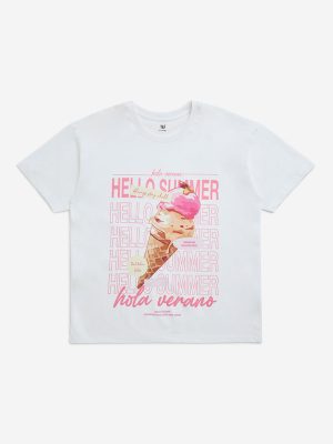 Y&F Kids White Ice-Cream Design Cotton T-Shirt