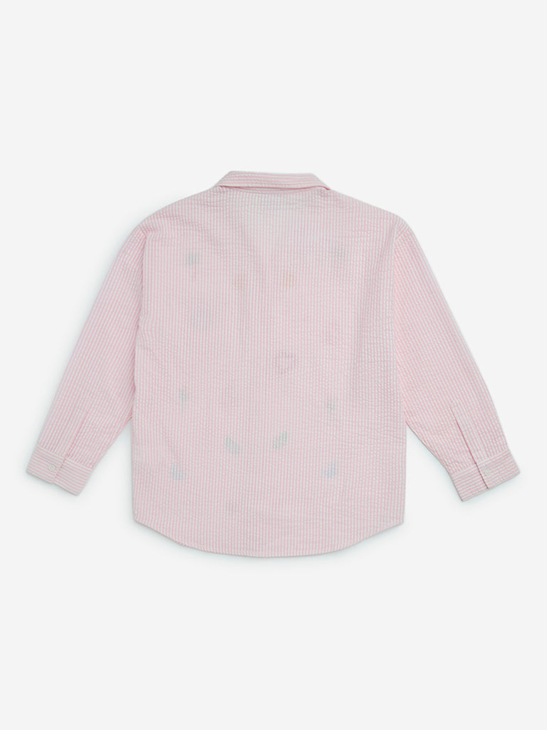 Y&F Kids Pink Seersucker Striped Cotton Shirt - Image 4