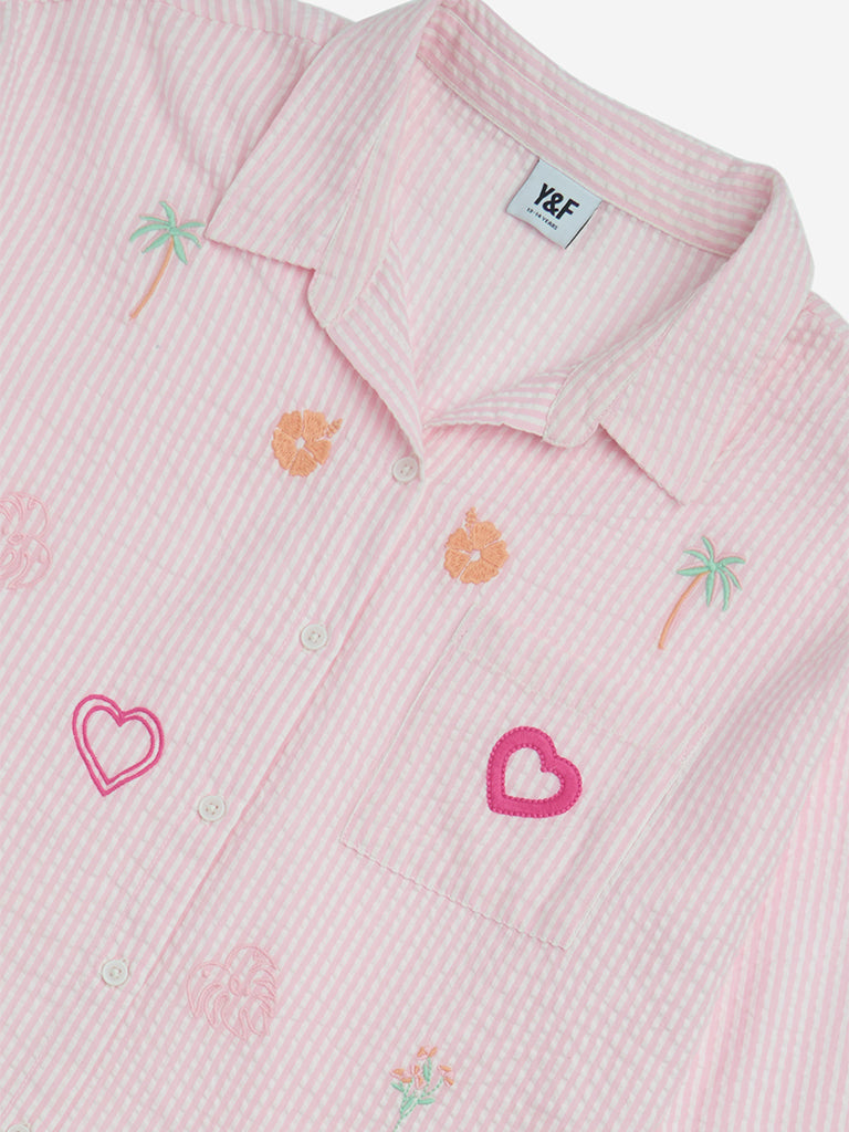 Y&F Kids Pink Seersucker Striped Cotton Shirt - Image 5