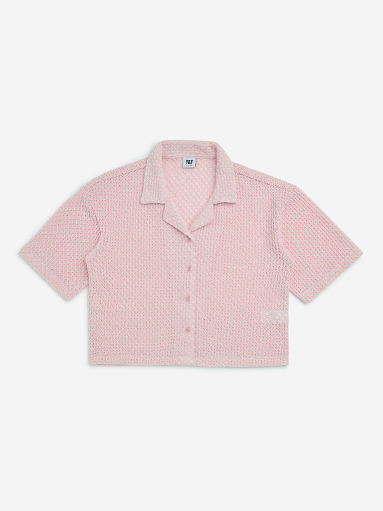 Y&F Kids Pink Cotton-Blend Knit-Textured Shirt - Image 3