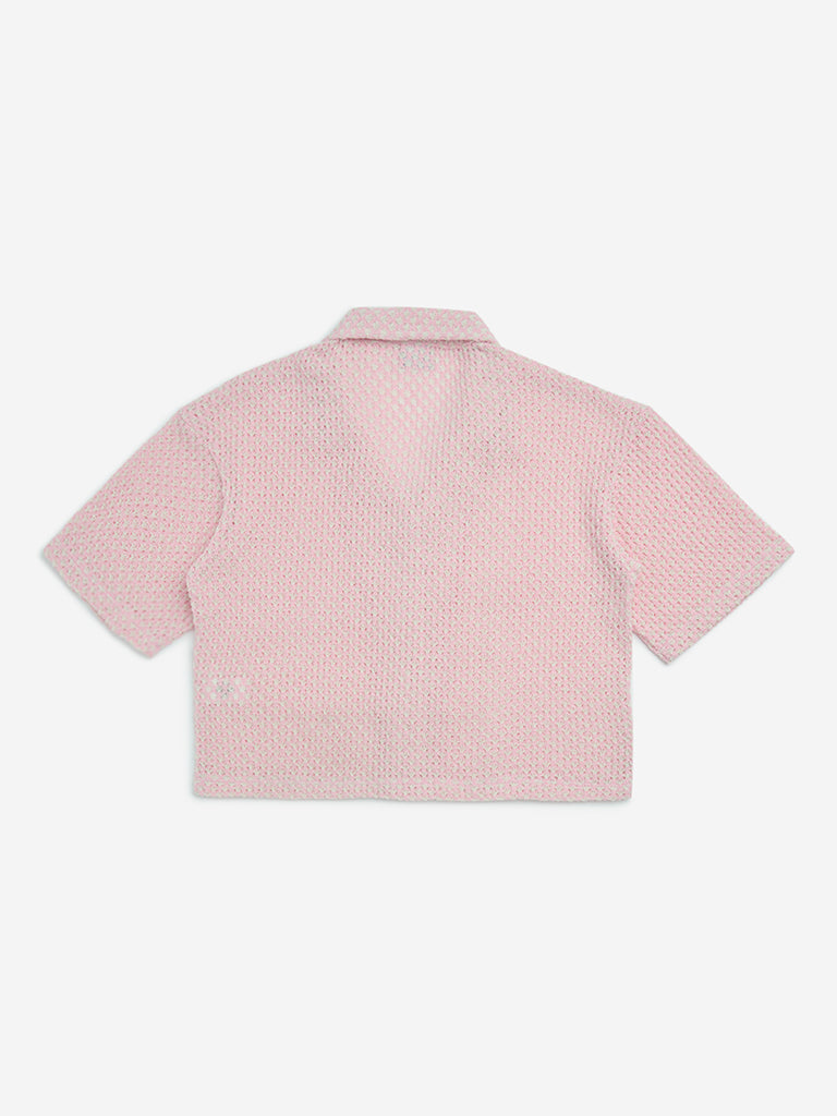 Y&F Kids Pink Cotton-Blend Knit-Textured Shirt - Image 4
