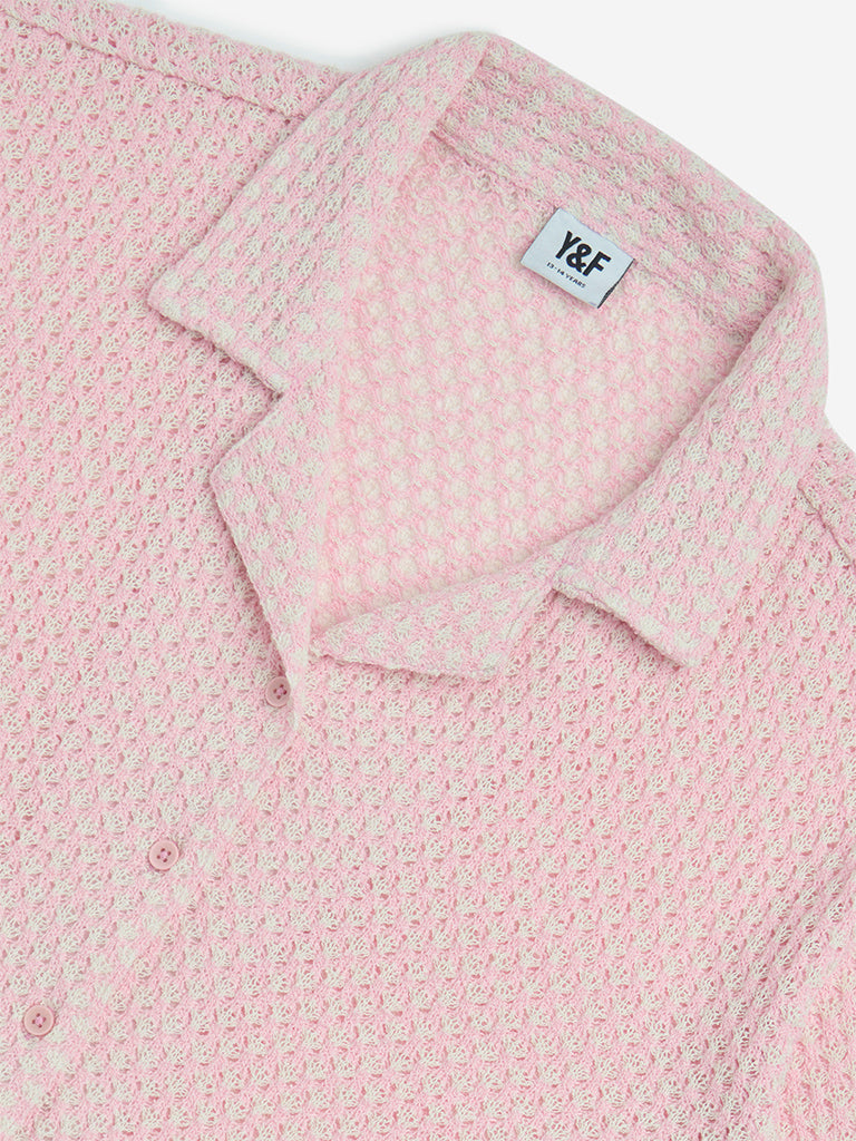Y&F Kids Pink Cotton-Blend Knit-Textured Shirt - Image 5