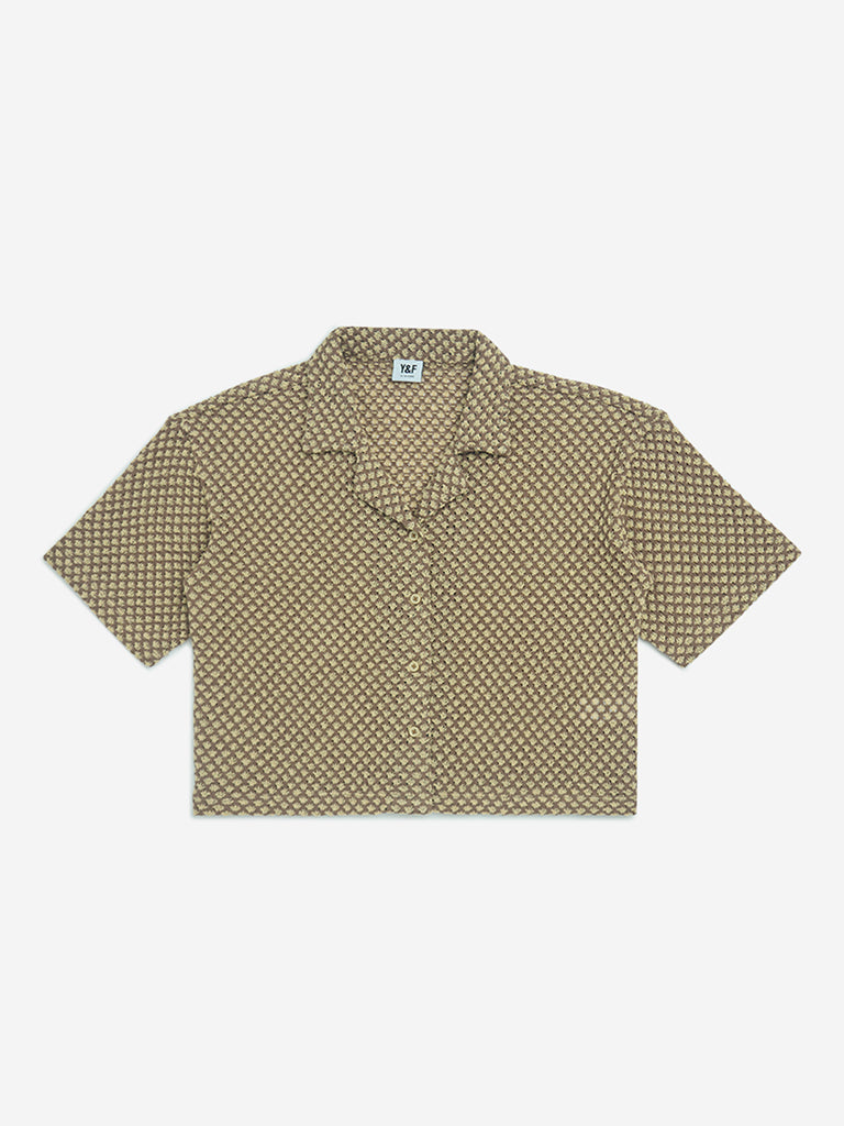 Y&F Kids Brown Cotton-Blend Knit-Textured Shirt - Image 3