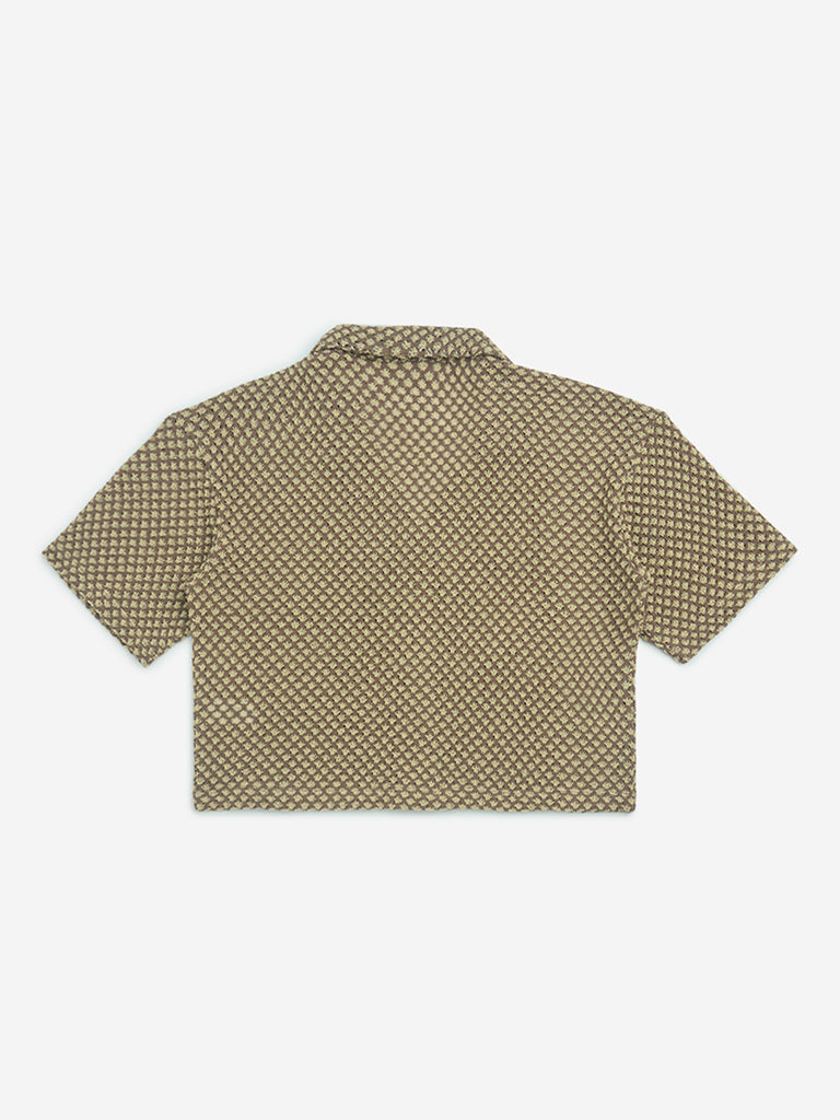 Y&F Kids Brown Cotton-Blend Knit-Textured Shirt - Image 4
