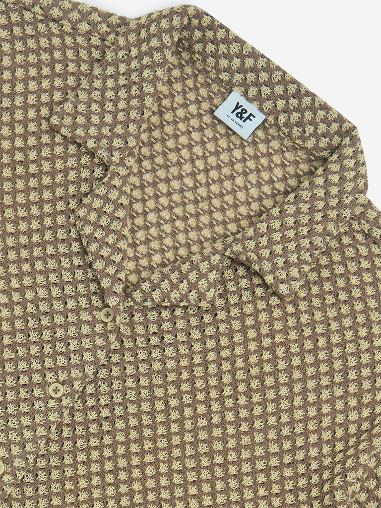 Y&F Kids Brown Cotton-Blend Knit-Textured Shirt - Image 5