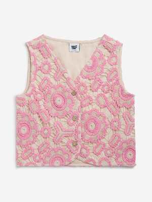 Y&F Kids Pink Crochet-Detailed Cotton-Blend Jacket