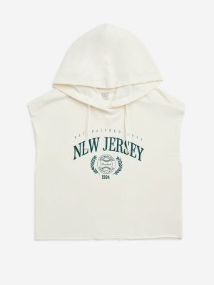 Y&F Kids Off-White Text Design Cotton Hoodie