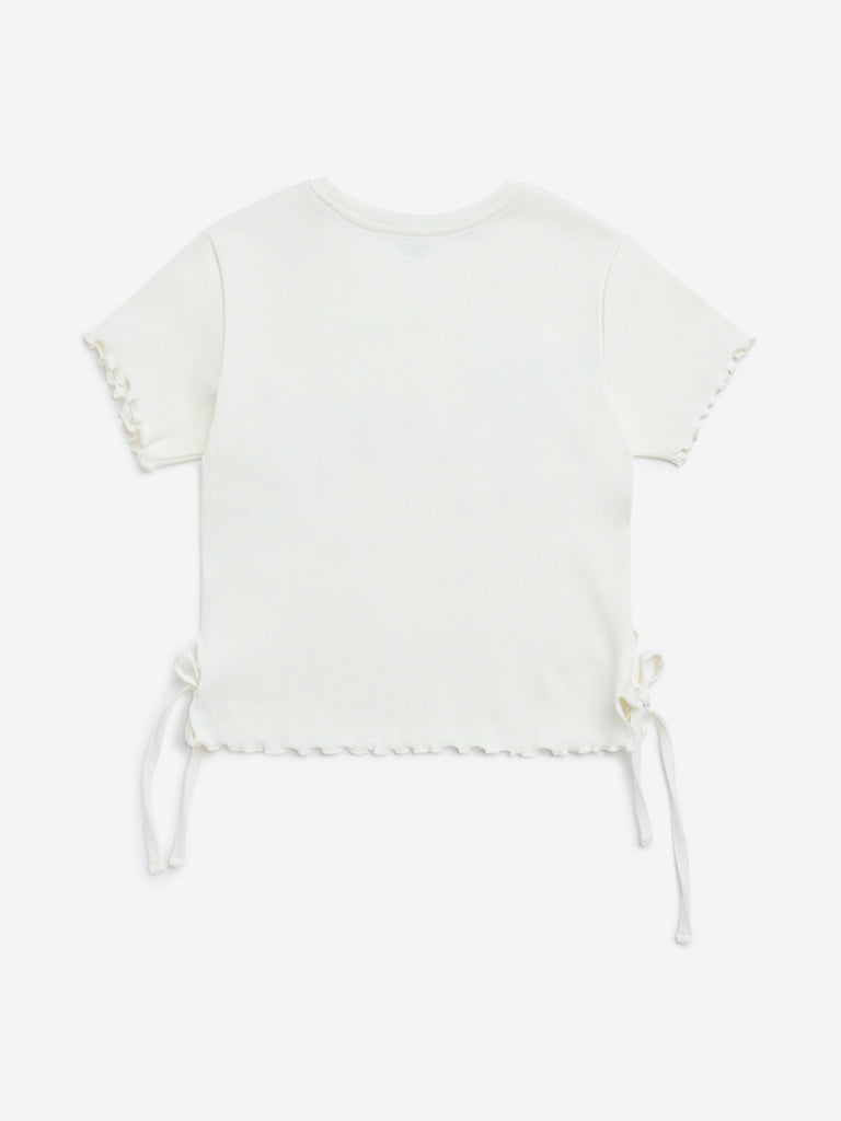 Y&F Kids White Text Printed Cotton-Blend Top - Image 2