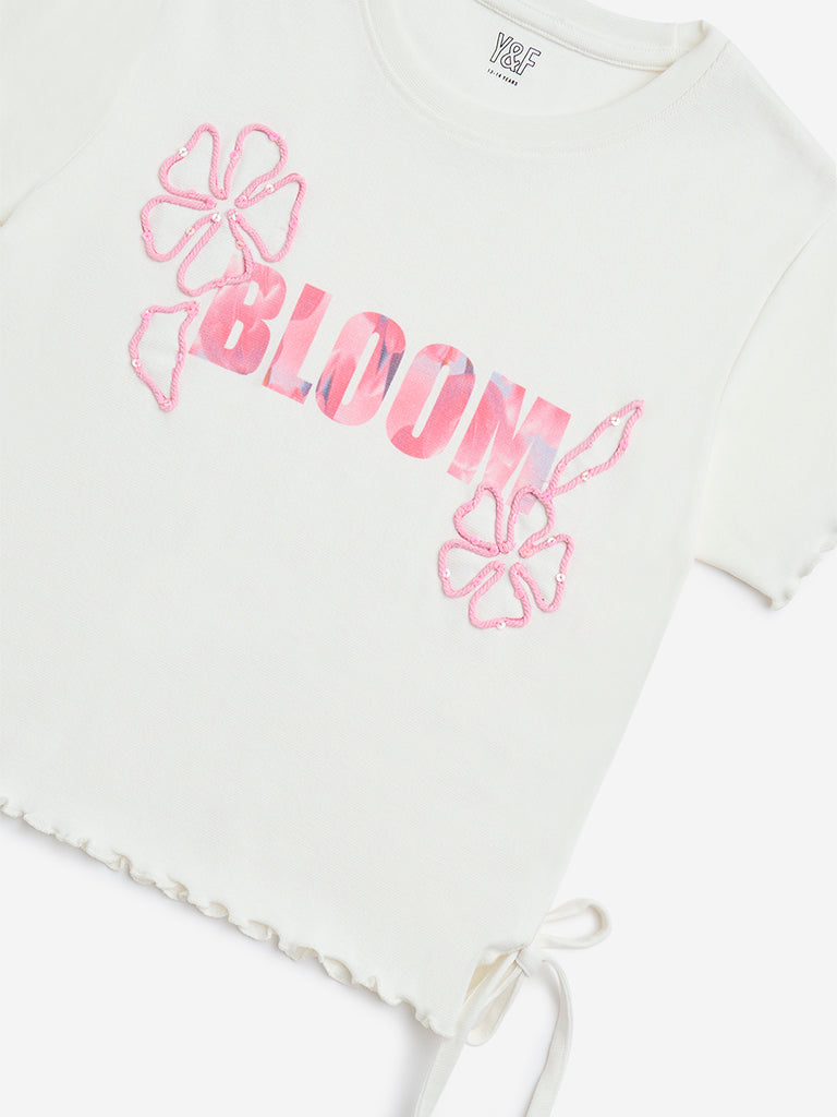 Y&F Kids White Text Printed Cotton-Blend Top - Image 3