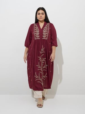 Diza Maroon Foliage Design A-Line Kurta