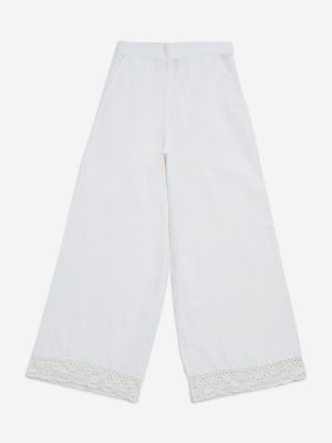 Utsa Kids White High-Rise Cotton-Blend Palazzos - (8-14yrs)