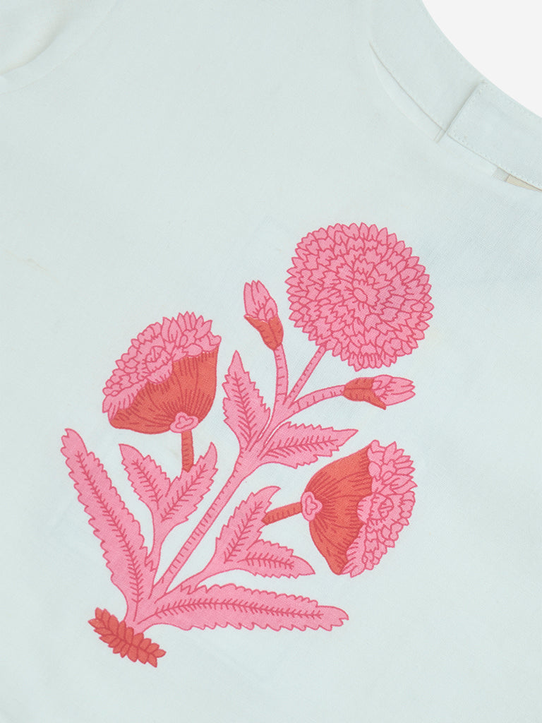 Utsa Kids White Floral Printed Cotton-Blend Top - (8-14yrs) - Image 3