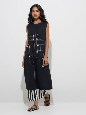 Utsa Black Printed Straight Cotton Kurta