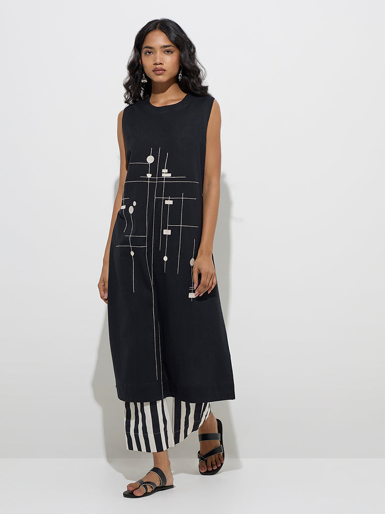 Utsa Black Printed Straight Cotton Kurta