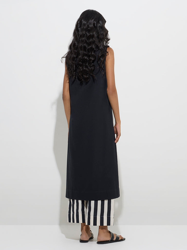 Utsa Black Printed Straight Cotton Kurta - Image 4