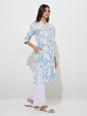 Utsa Blue Anar Printed Cotton Straight Kurta