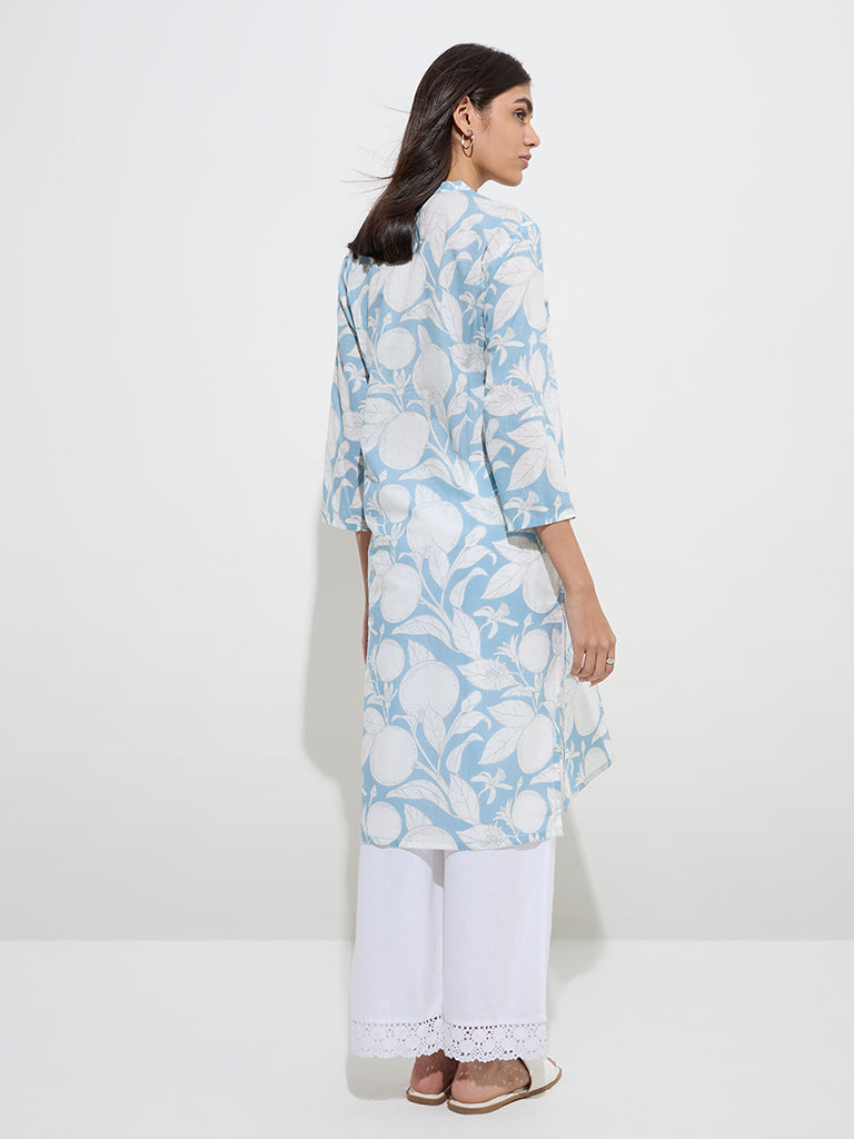 Utsa Blue Anar Printed Cotton Straight Kurta - Image 4