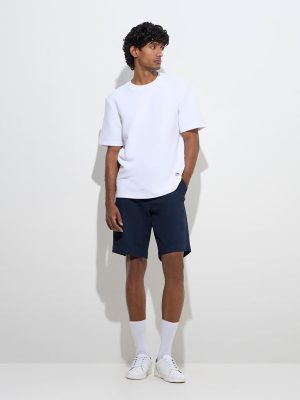 WES Casuals Navy Relaxed-Fit Mid-Rise Cotton-Blend Shorts