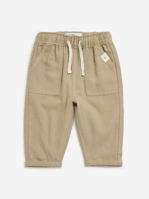 HOP Baby Taupe Mid-Rise Cotton-Blend Pants