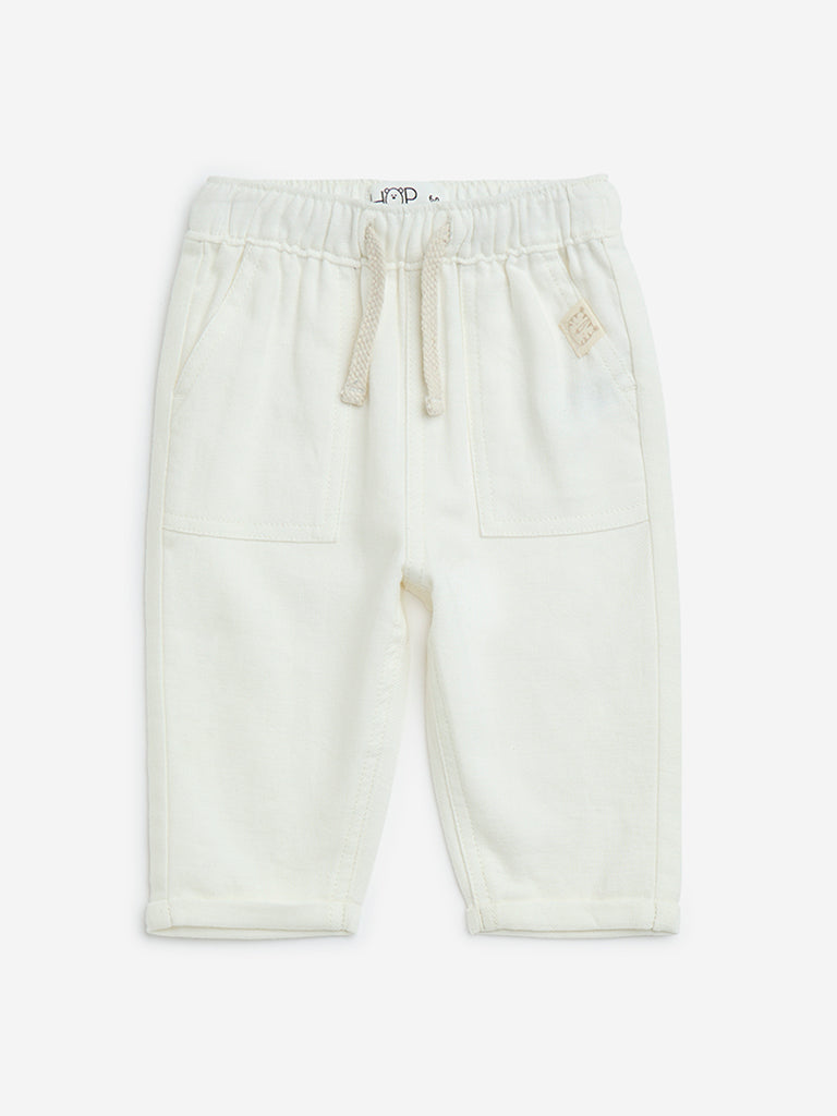 HOP Baby Off-White Mid-Rise Cotton-Blend Pants