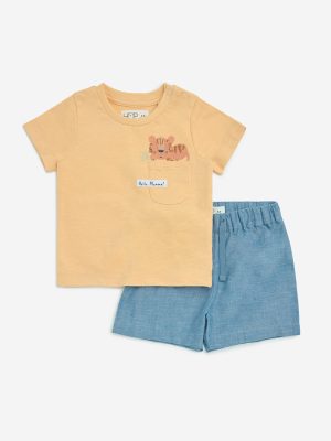 HOP Baby Coral Animal Printed Cotton T-Shirt and Shorts Set