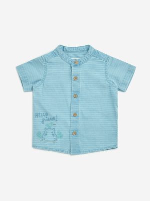 HOP Baby Blue Stripe Pattern Cotton Shirt